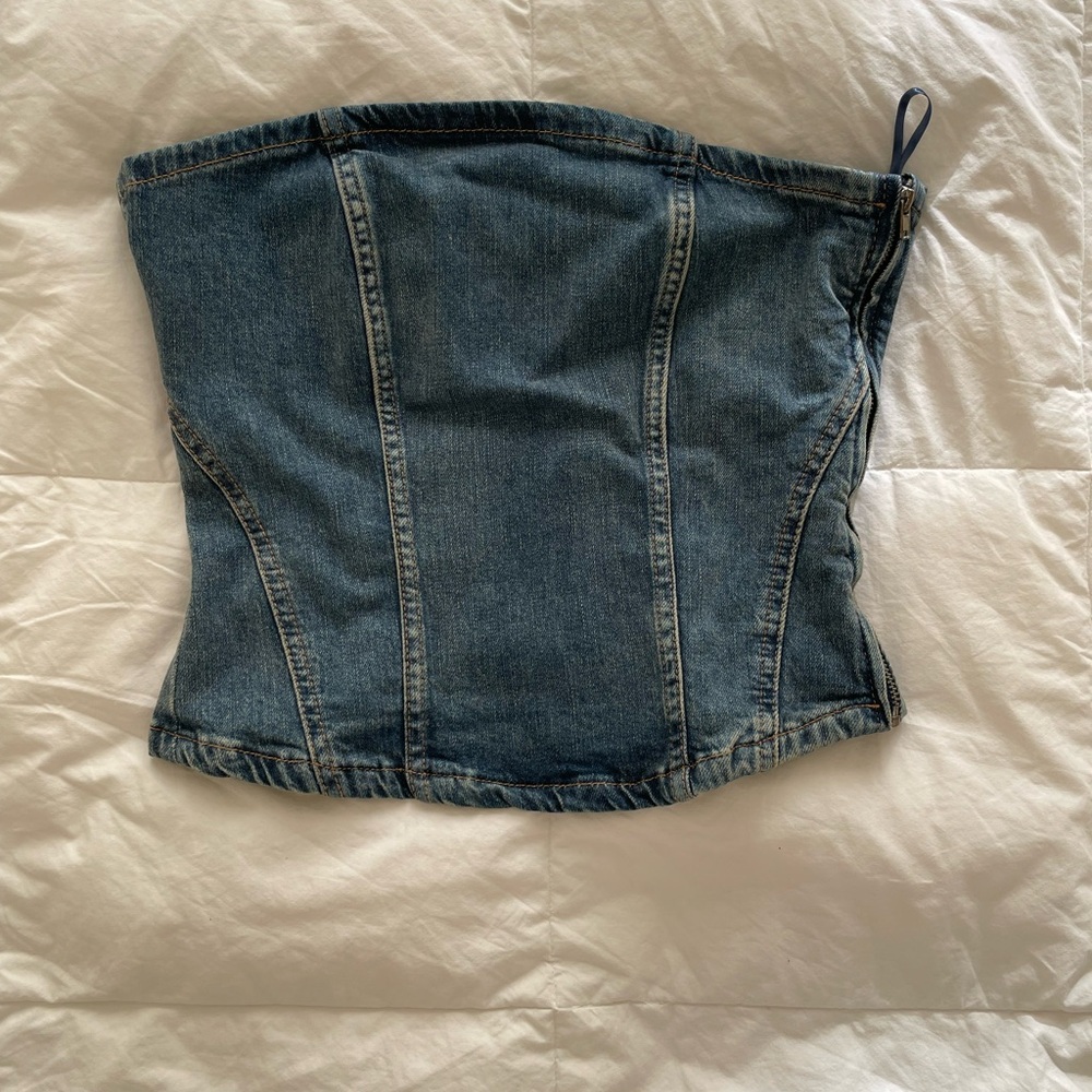 Zara Women's Blue Denim Corset Top